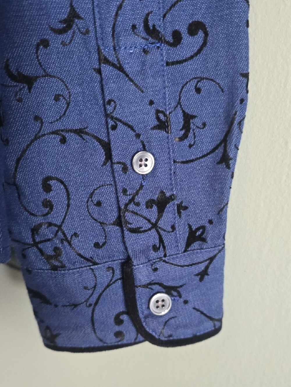 Talbots Womens Blue Button-Down Shirt with Black Scroll Pattern - Picture 3 of 6